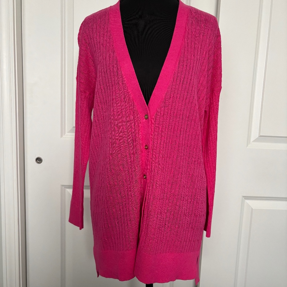 JCPenney Cable Knit Linen/Cotton Button Down V-neck Spring/Summer Cardigan *NWT*